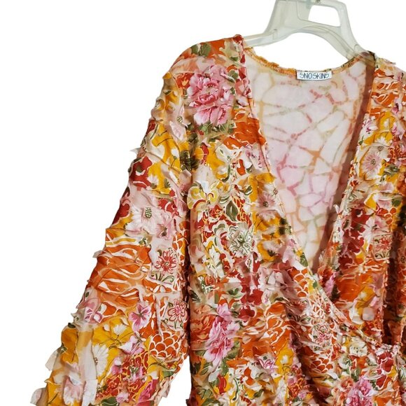 SNO SKINS  Floral V-neck Mock Wrap Exta Large Made in USA - Picture 5 of 16